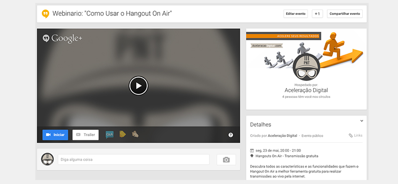 Detalhes Google Hangout On Air